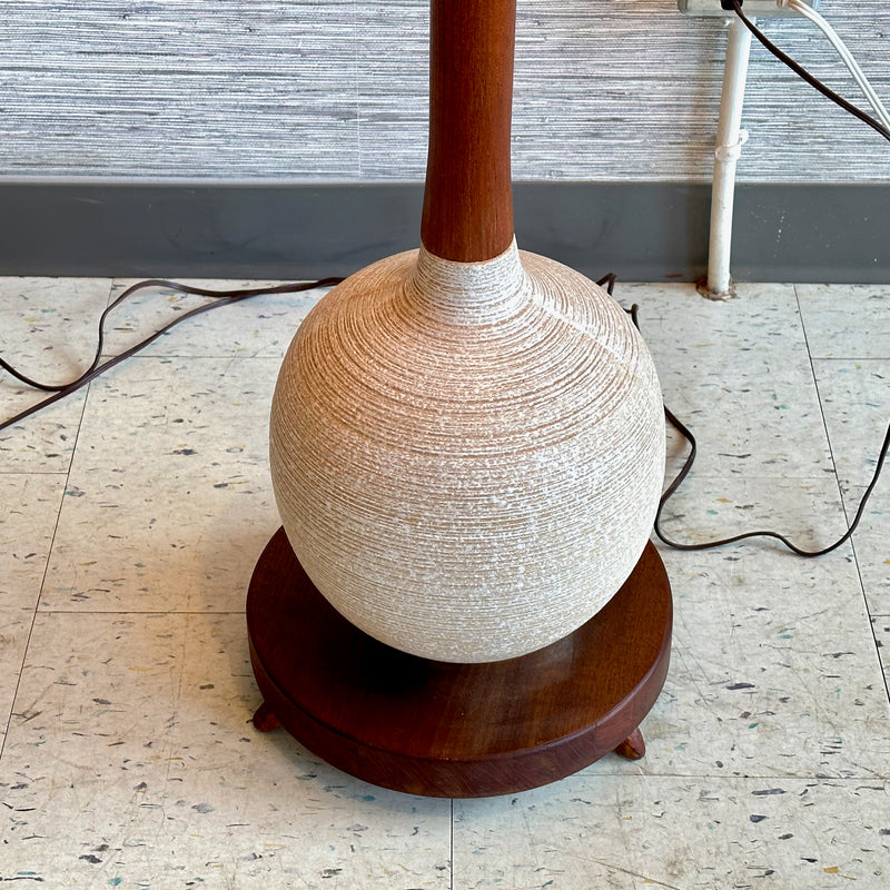 Danish Modern Teak And Ceramic Floor Lamp With Original Shade