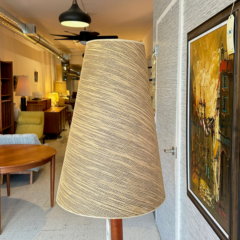Danish Modern Teak And Ceramic Floor Lamp With Original Shade
