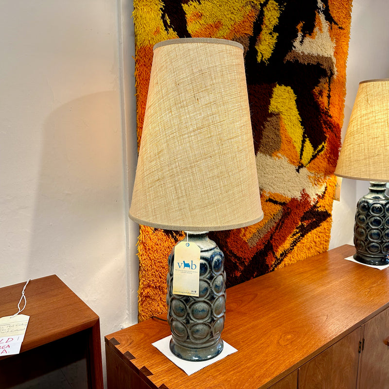 Large Navy Blue Mid-Century Glazed Ceramic Lamps