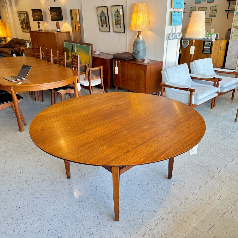 Mid-Century Modern Round Walnut Dining Table