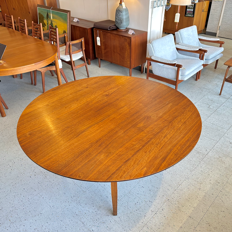 Mid-Century Modern Round Walnut Dining Table