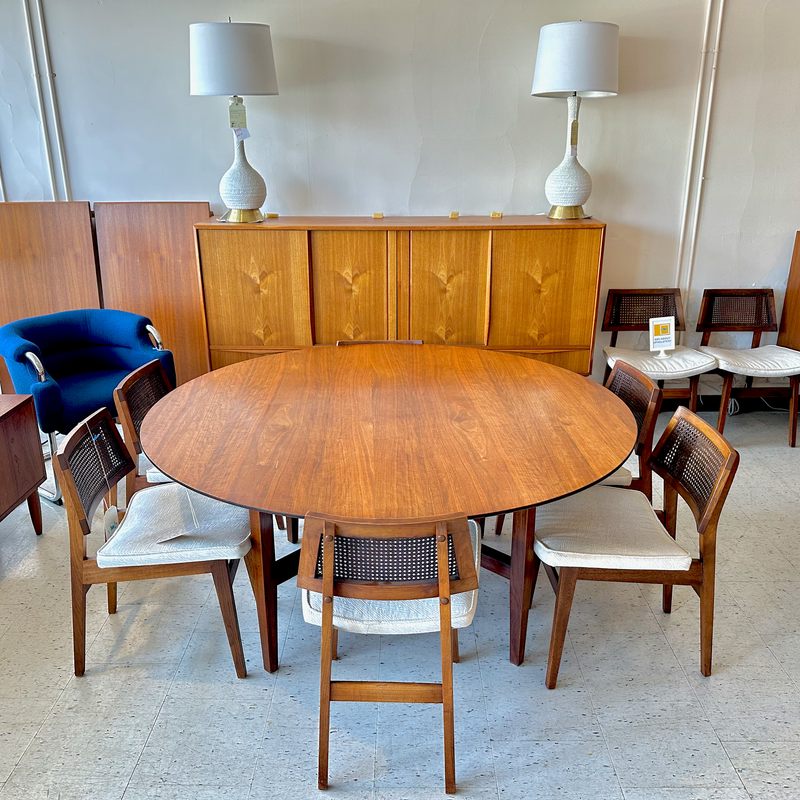 Mid-Century Modern Round Walnut Dining Table