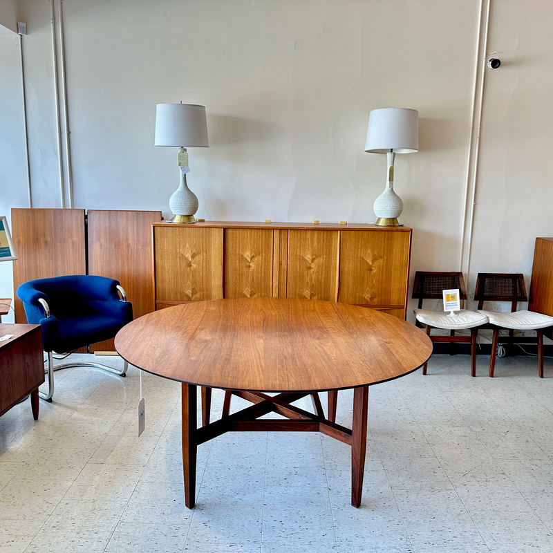 Mid-Century Modern Round Walnut Dining Table