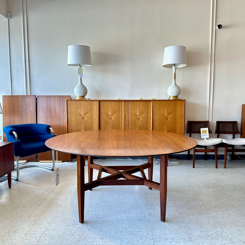 Mid-Century Modern Round Walnut Dining Table