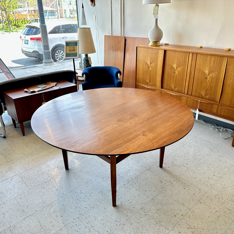 Mid-Century Modern Round Walnut Dining Table