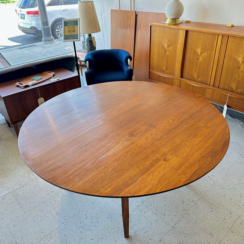 Mid-Century Modern Round Walnut Dining Table