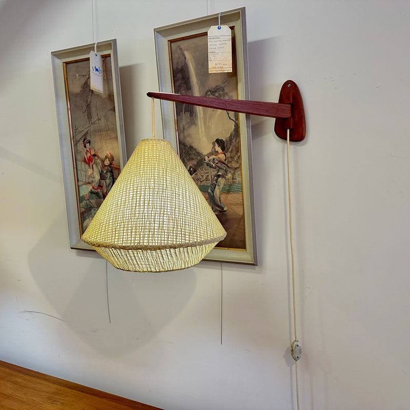 Mid Century Teak Swing Arm Wall Lamps With Original Shades