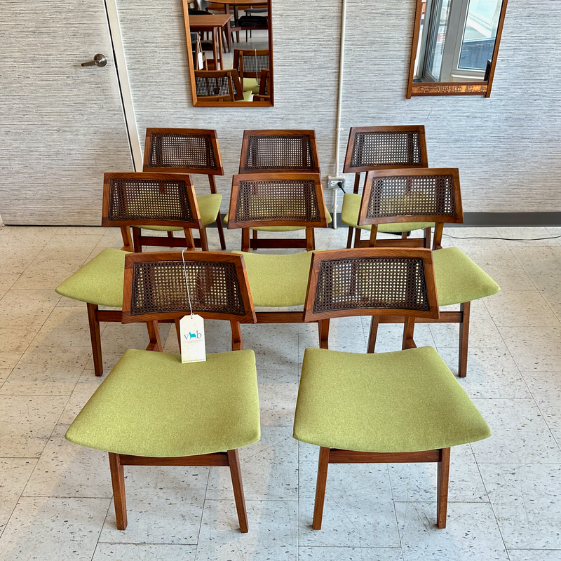 Mid Century Walnut Cane Back Dining Chairs By Lane Furniture