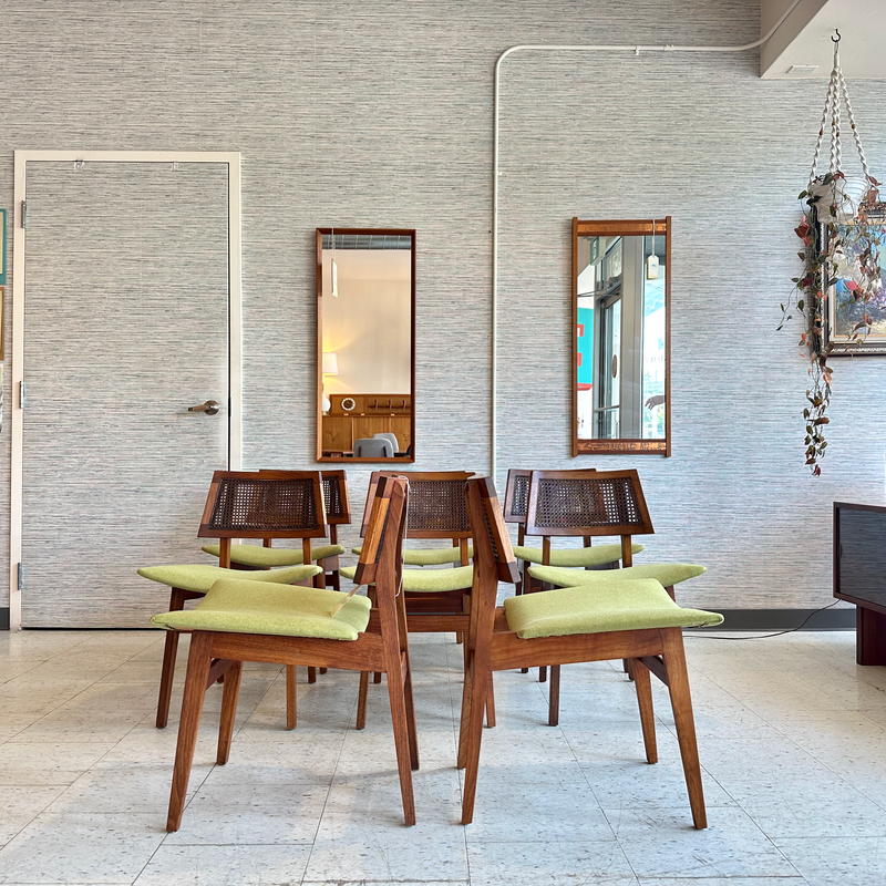 Mid Century Walnut Cane Back Dining Chairs By Lane Furniture