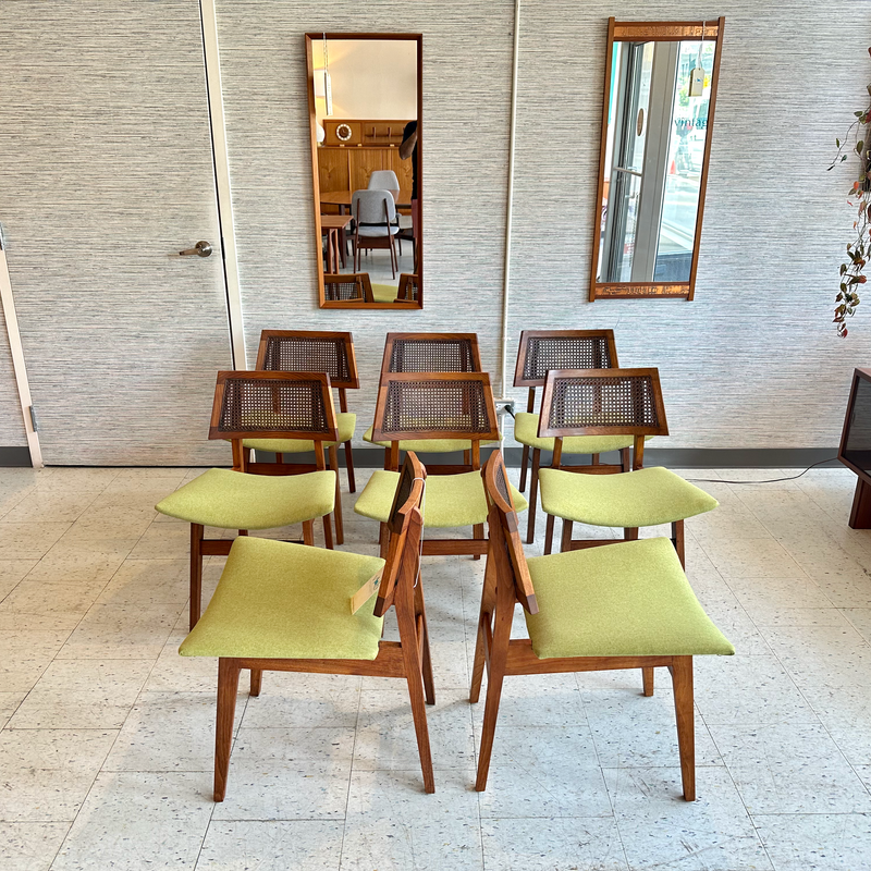 Mid Century Walnut Cane Back Dining Chairs By Lane Furniture
