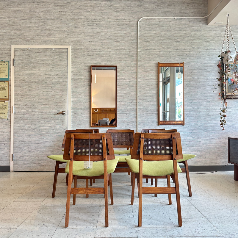 Mid Century Walnut Cane Back Dining Chairs By Lane Furniture