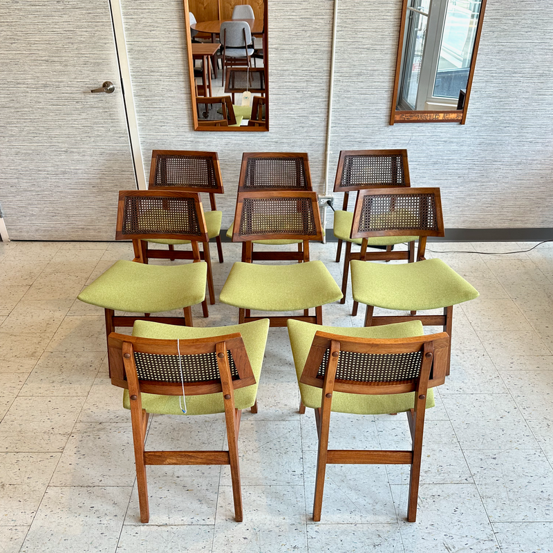 Mid Century Walnut Cane Back Dining Chairs By Lane Furniture