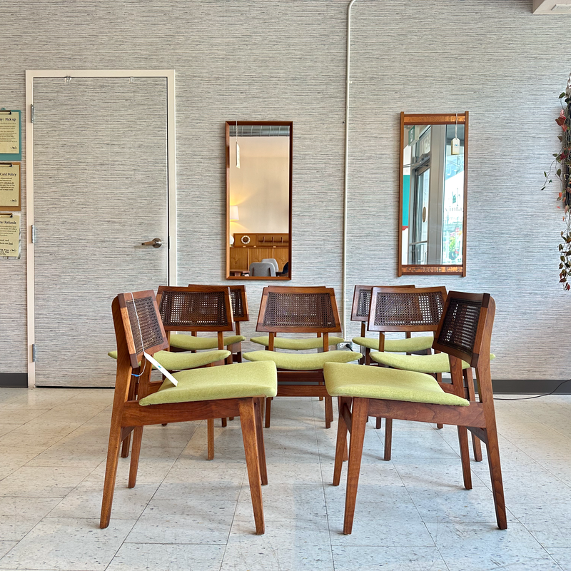 Mid Century Walnut Cane Back Dining Chairs By Lane Furniture