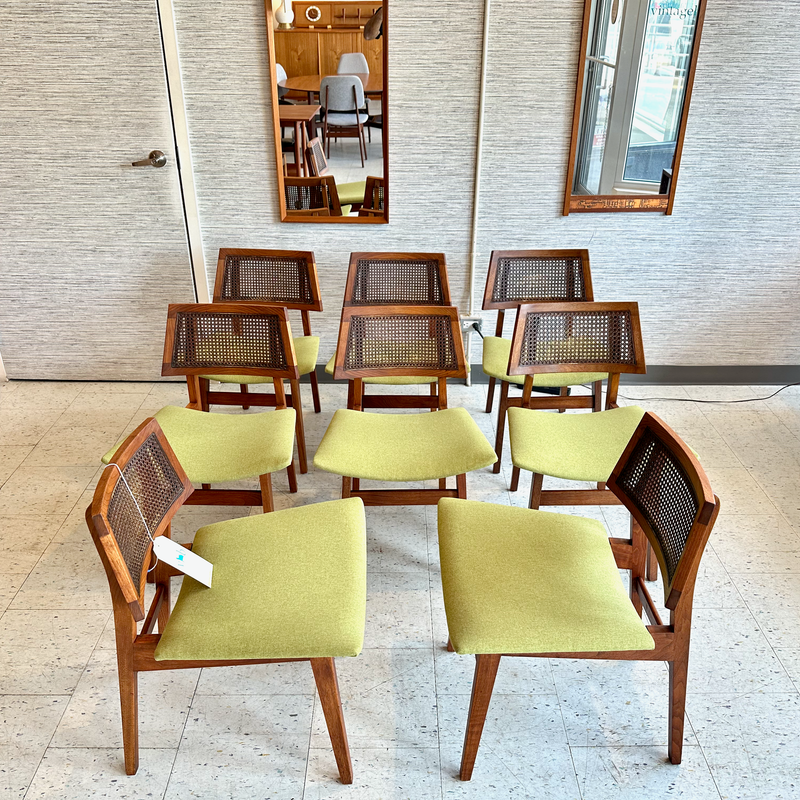 Mid Century Walnut Cane Back Dining Chairs By Lane Furniture