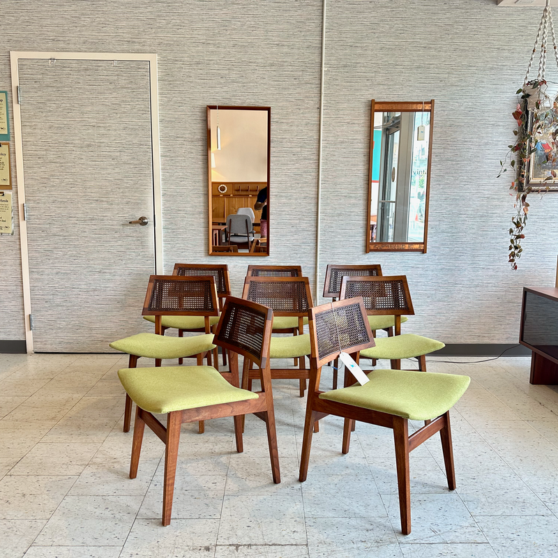 Mid Century Walnut Cane Back Dining Chairs By Lane Furniture