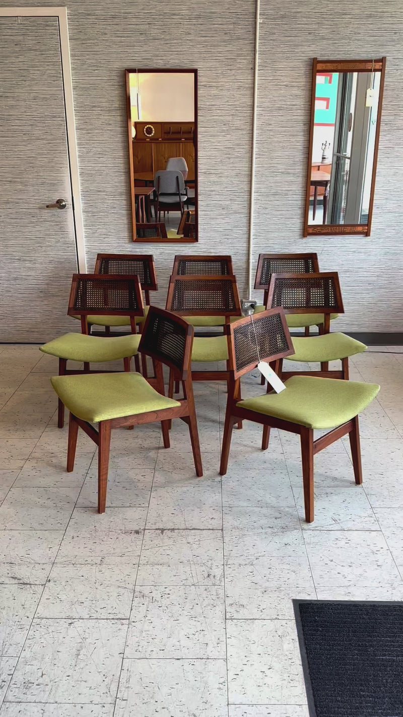 Mid Century Walnut Cane Back Dining Chairs By Lane Furniture