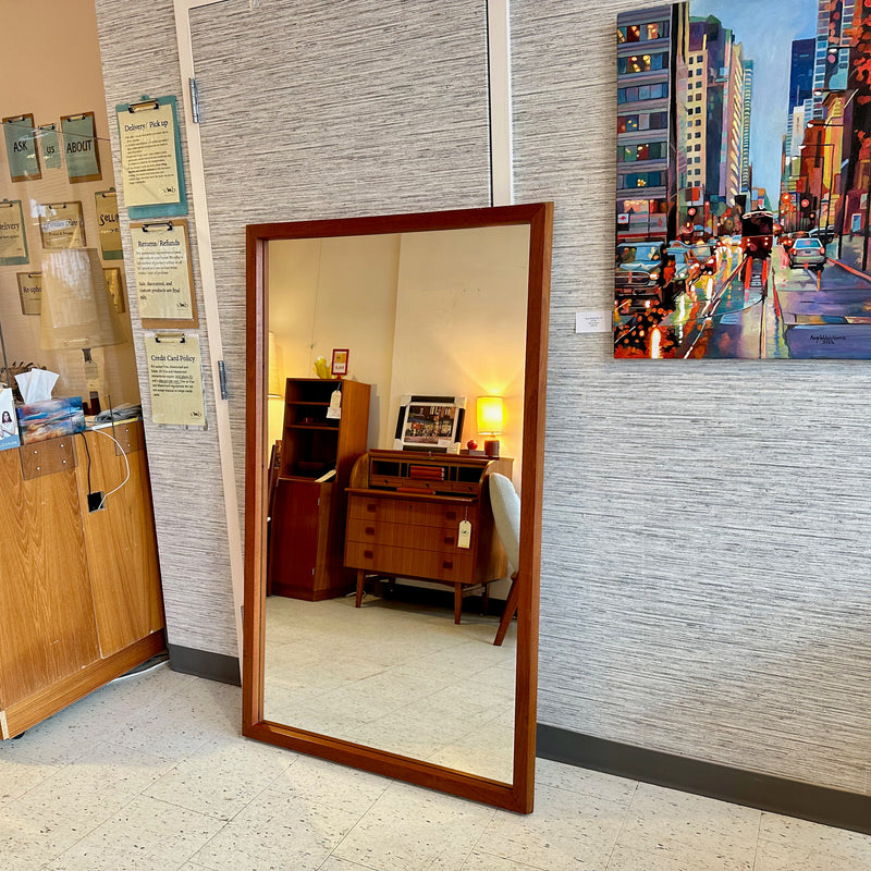Large Mid-Century Modern Solid Teak Frame Floor Mirror