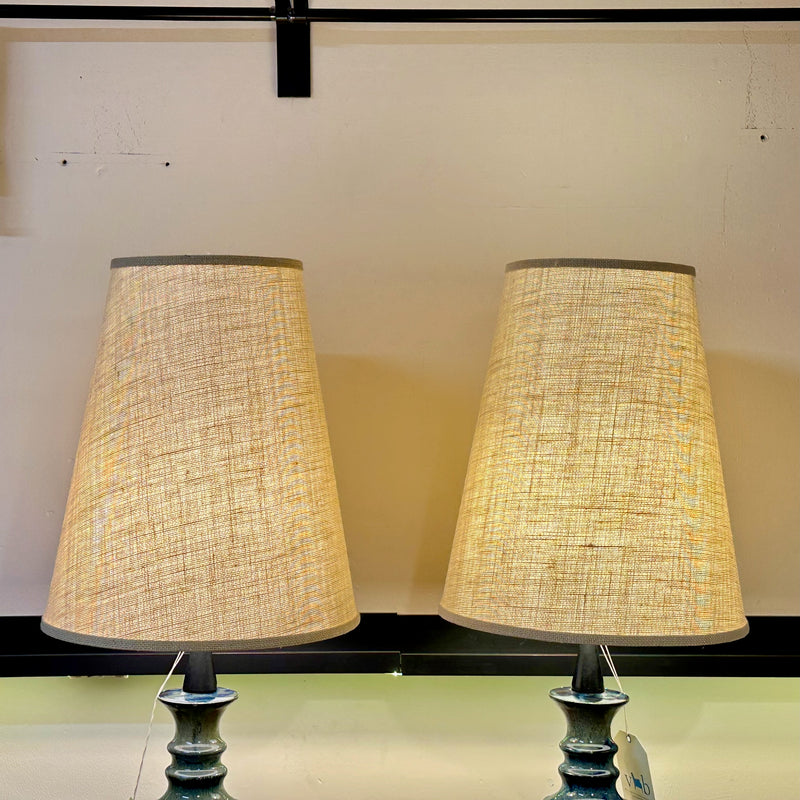 Large Navy Blue Mid-Century Glazed Ceramic Lamps