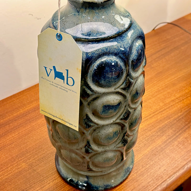 Large Navy Blue Mid-Century Glazed Ceramic Lamps