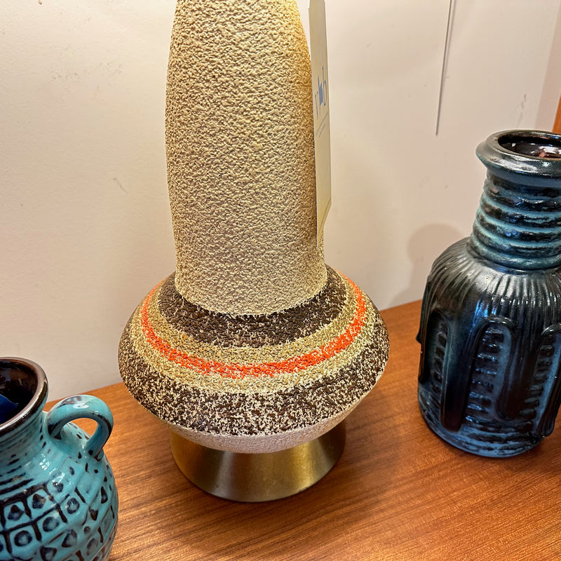 Large Mid-Century Ceramic Genie Bottle Table Lamp On Brass Base