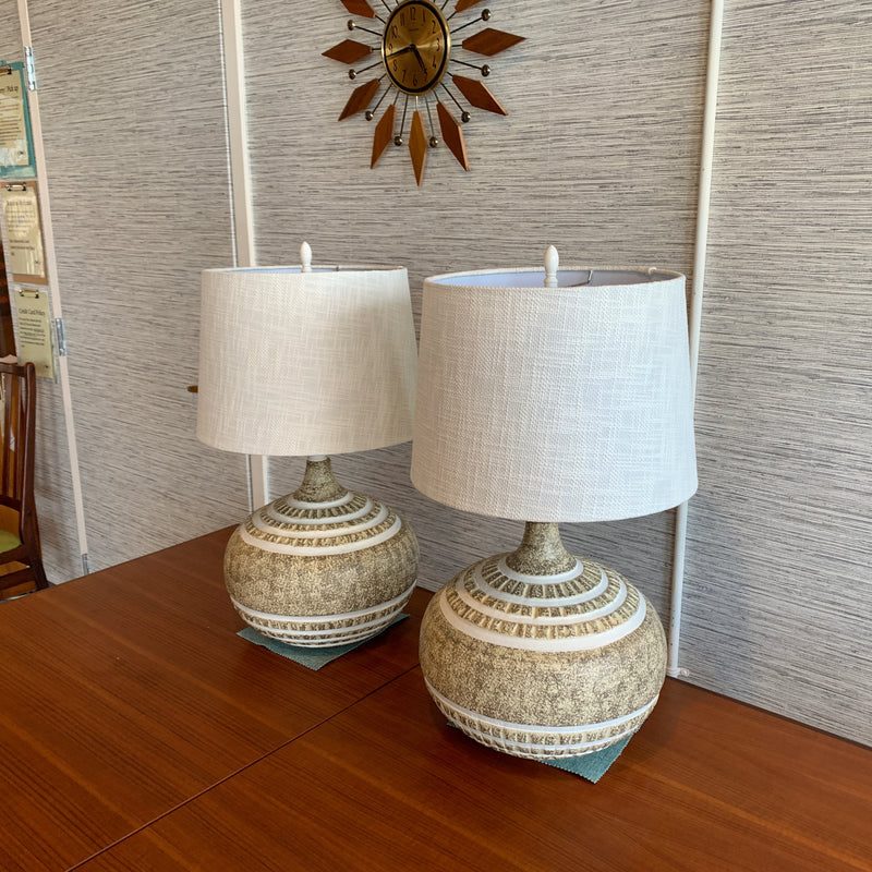 Mid-Century Chalkware Table Lamps With Barrel Shades