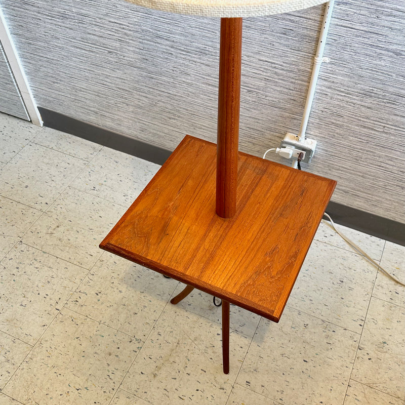 Mid-Century Teak Table And Floor Lamp With Original Shade