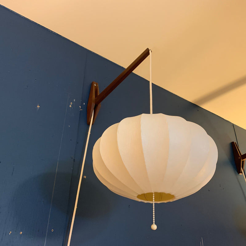 Mid Century Teak Wall Lamps With Original Bubble Shades