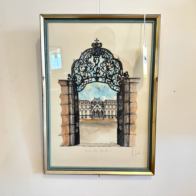 Belvedere Palace Gate Framed Watercolour By A Baker