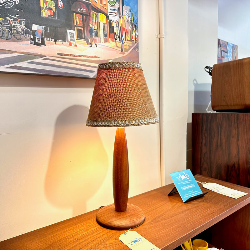 Compact Danish Mid-Century Solid Teak Side Table Lamp