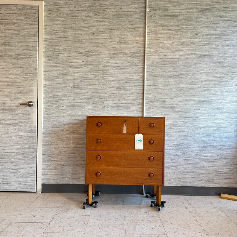 Compact Danish Modern 4 Drawer Teak Dresser With Locks