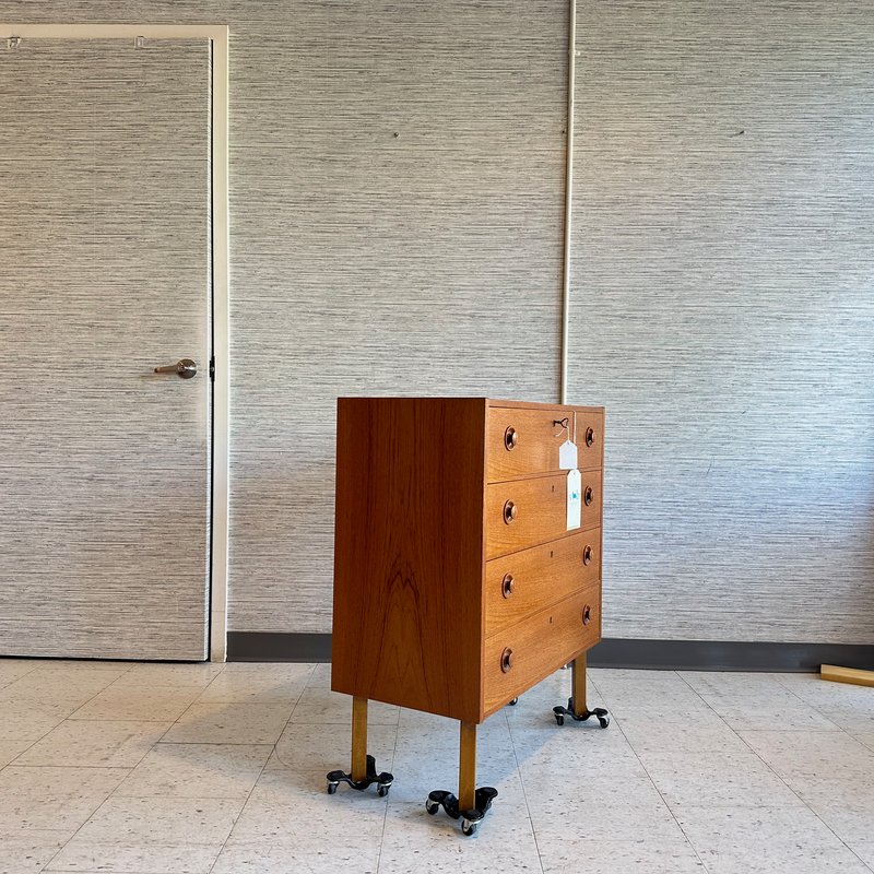 Compact Danish Modern 4 Drawer Teak Dresser With Locks