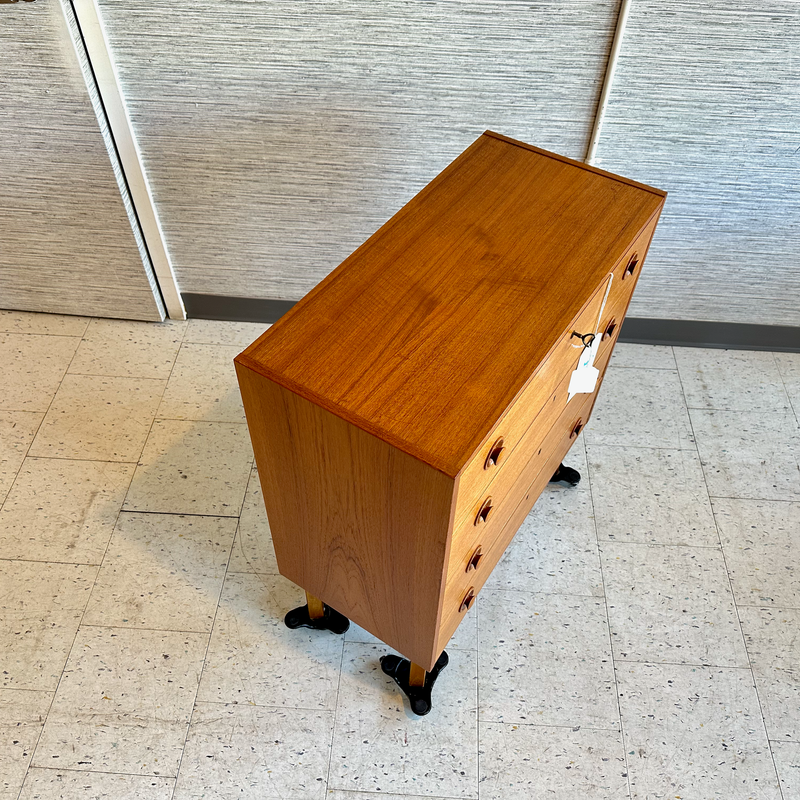 Compact Danish Modern 4 Drawer Teak Dresser With Locks