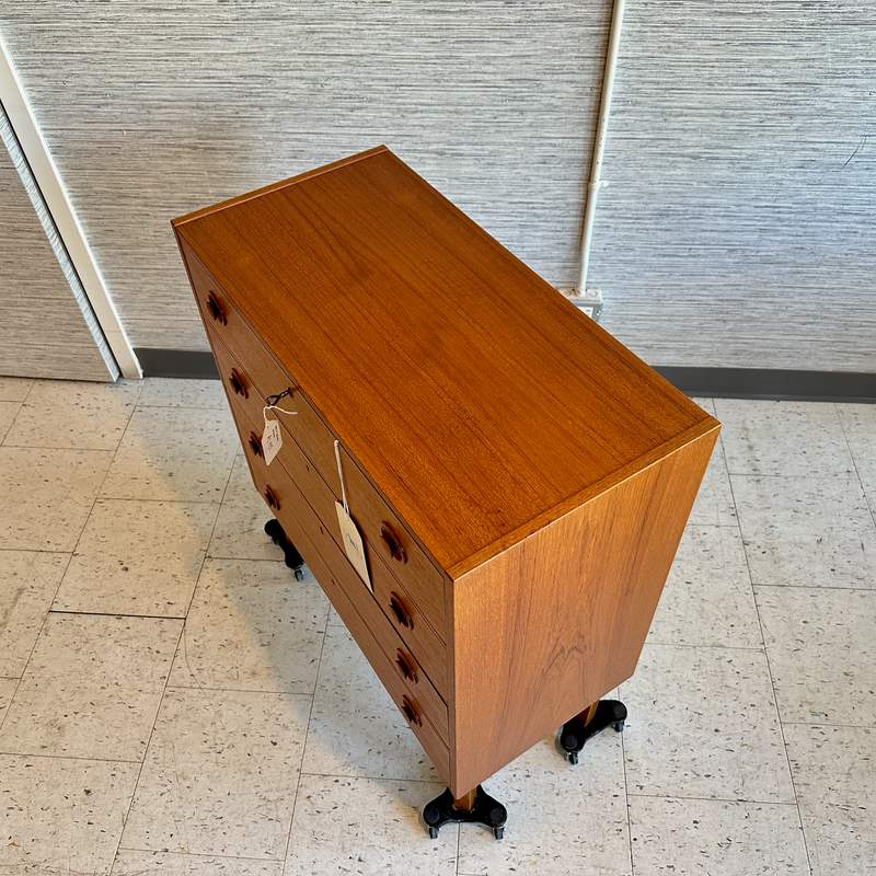 Compact Danish Modern 4 Drawer Teak Dresser With Locks