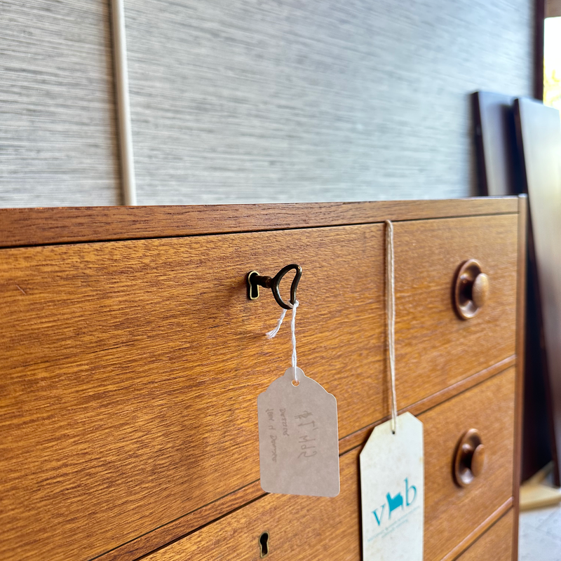 Compact Danish Modern 4 Drawer Teak Dresser With Locks