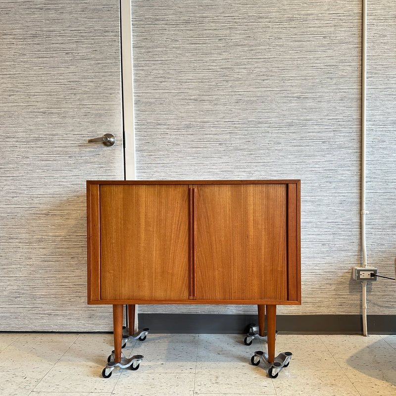 Compact Danish Modern Teak Tambour Door Cabinet