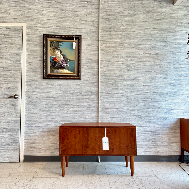 Compact Low Teak Media Unit On Solid Teak Legs