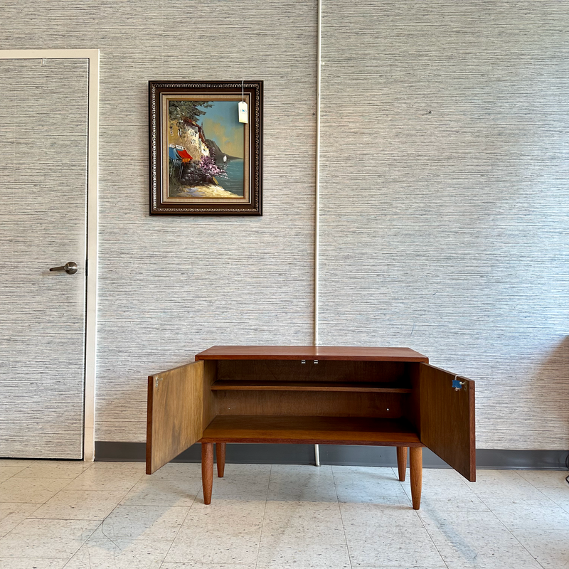 Compact Low Teak Media Unit On Solid Teak Legs