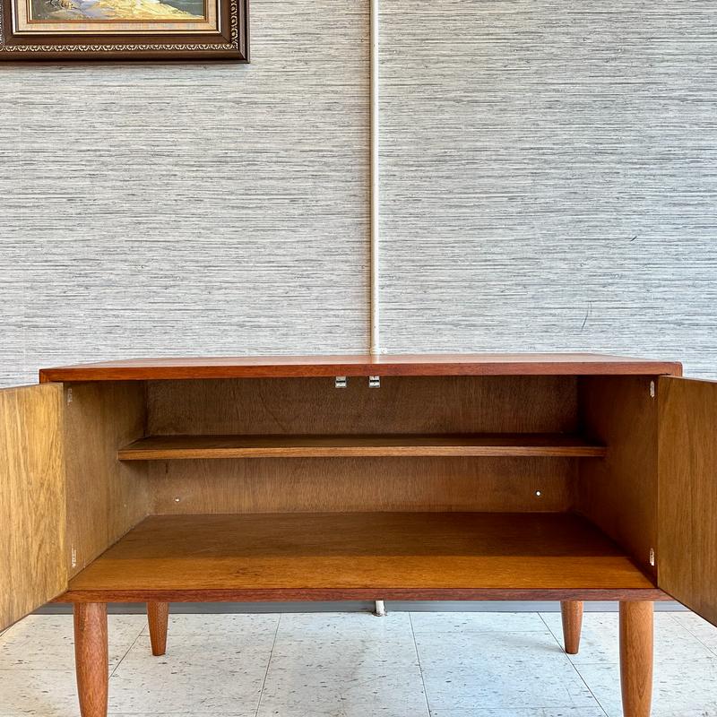 Compact Low Teak Media Unit On Solid Teak Legs