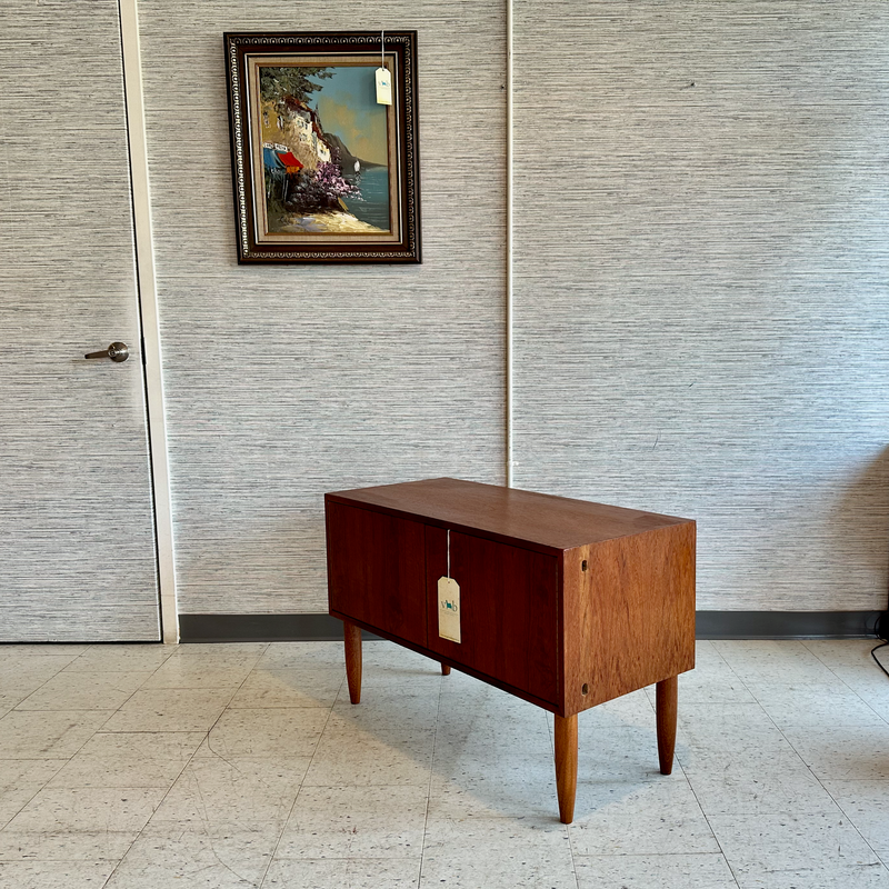 Compact Low Teak Media Unit On Solid Teak Legs