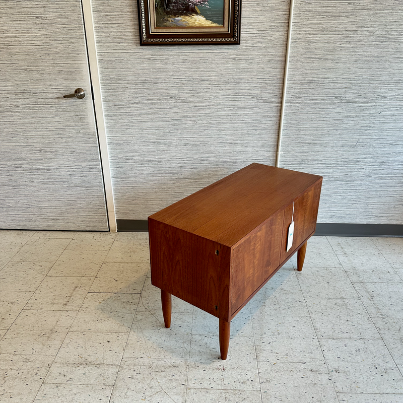 Compact Low Teak Media Unit On Solid Teak Legs