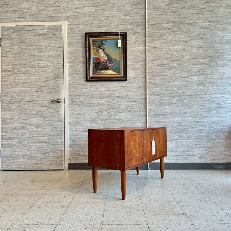 Compact Low Teak Media Unit On Solid Teak Legs