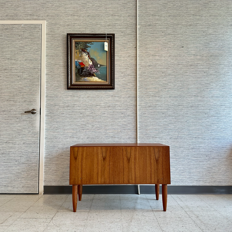 Compact Low Teak Media Unit On Solid Teak Legs