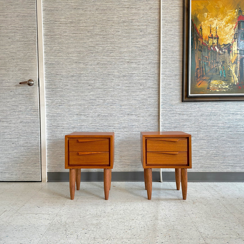 Compact Mid-Century Modern Teak Accent Tables With Drawers