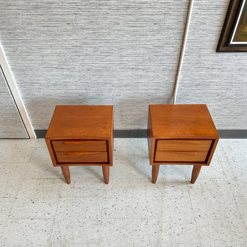 Compact Mid-Century Modern Teak Accent Tables With Drawers