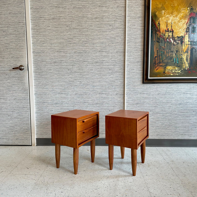Compact Mid-Century Modern Teak Accent Tables With Drawers