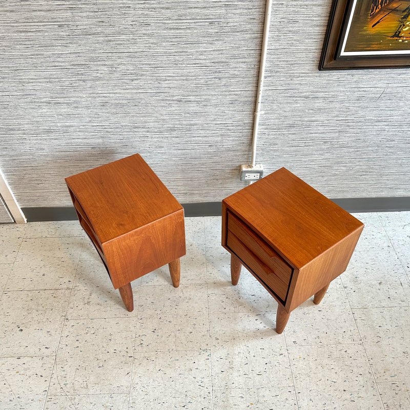 Compact Mid-Century Modern Teak Accent Tables With Drawers