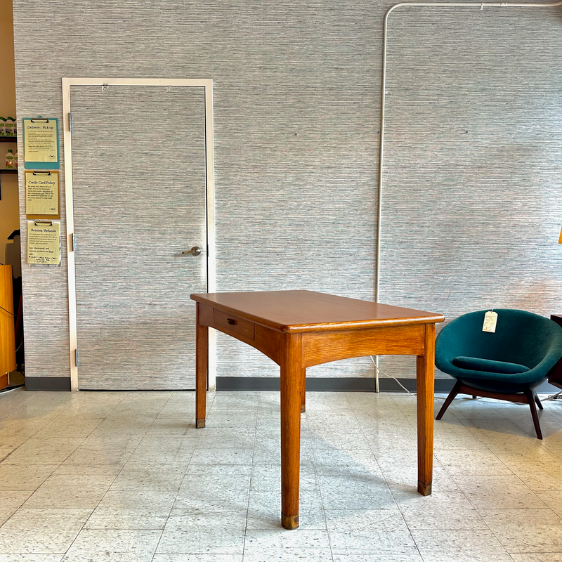 Compact Mid-Century Oak Desk With Drawer