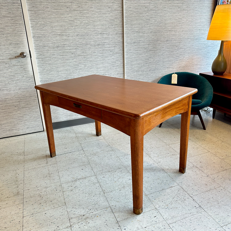 Compact Mid-Century Oak Desk With Drawer