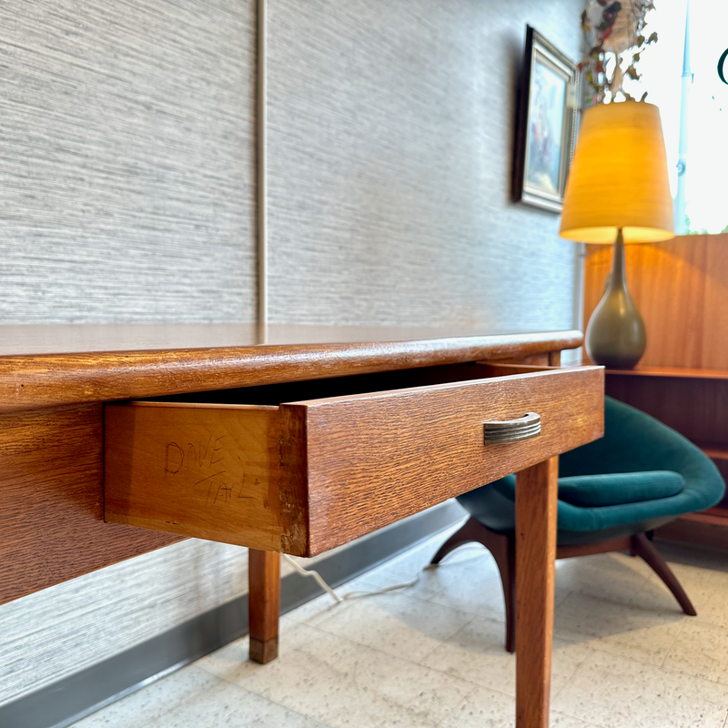 Compact Mid-Century Oak Desk With Drawer