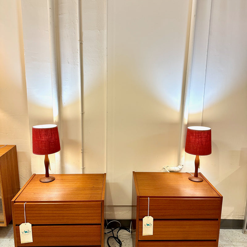 Compact Mid-Century Solid Teak Table Lamp With Original Shade